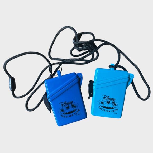 Disney Vacation Club Waterproof Lanyard Storage Boxes Lot of 2 Blue - Picture 1 of 5
